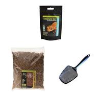Komodo Crested Gecko Diet Tropical Fruit & Insect 60 g, Coconut Terrain 12 L & Sand Scoop - Gecko Food, Substrate & Cleaning Kit