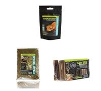 Komodo Crested Gecko Diet Tropical Fruit & Insect 60 g, Straw Terrain 12 L (6.28 kg) & Flexi Stix Small 240 g (10×21×1 cm) - Gecko Food, Substrate & Habitat Décor Kit
