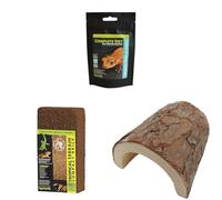 Komodo Crested Gecko Diet Tropical Fruit & Insect 60g + Tropical Terrain Brick + Wooden Hide Large | Gecko Food, Natural Substrate & Safe Reptile Shelter