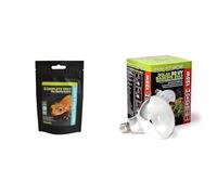 Komodo Crested Gecko Nutrition & Lighting Bundle - Complete Diet Tropical Fruit & Insect 60g + Solar D3 UV Basking Bulb 125W, Heat & Light for Reptile Habitats