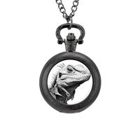 Komodo Dragon Lizard (2) Vintage Pocket Watch Alloy Pendant Watches Necklace Gift for Men Women Black-Style