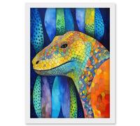 Komodo Dragon Vibrant Folk Art Watercolour Painting Artwork Framed Wall Art Print A4 Artery8 White One Size