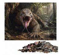 Komodo Dragon with Mouth Open Wooden Jigsaw Puzzle, Gift for Adults | New Year puzzle activity: tabletop activity for adults on weekends.