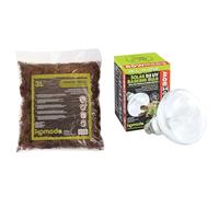 Komodo Habitat Moss 3 L & Solar D3 UV Basking Bulb 80W - Reptile Substrate and Lighting Bundle