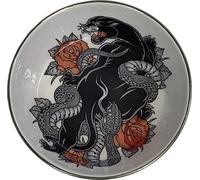 Komodo Panther Design Enamel Coated Stainless Steel Reptile Bowl | Artistic Tattoo Pattern with Rubber Bottom, Large, 6 Cup Bowl