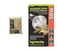 Komodo Reptile Care Bundle - Coarse Beech Chips Substrate 12L + Basking Spot Bulb 50W, Natural Bedding & Adjustable Temperature Heating for Terrariums