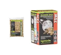 Komodo Reptile Care Bundle - Coarse Beech Chips Substrate 12L + Basking Spot Bulb 75W, Natural Bedding & Adjustable Temperature Heating for Terrariums