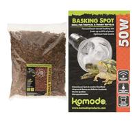 Komodo Reptile Care Bundle - Coconut Terrain Substrate 12L (45cm Height) + Basking Spot Bulb 50W, Natural Bedding & Adjustable Temperature Heating for Terrariums