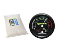 Komodo Reptile Care Bundle - Natural Sand Substrate + Combined Thermometer & Hygrometer, Analog Black, Safe Bedding & Accurate Habitat Monitoring