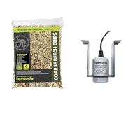 Komodo Reptile Habitat Bundle - Coarse Beech Chips Substrate 6L + Ceramic Lamp Fixture with Mounting Bracket, Natural Bedding & Heat-Resistant Lighting for Terrariums