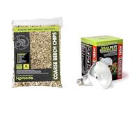 Komodo Reptile Habitat Bundle - Coarse Beech Chips Substrate 6L + Solar D3 UV Basking Bulb 125W, Natural Bedding & Heat/Light for Terrariums