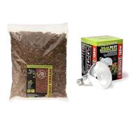 Komodo Reptile Habitat Bundle - Coconut Terrain Substrate 12L (45cm Height) + Solar D3 UV Basking Bulb 125W, Natural Bedding & Heat/Light for Terrariums