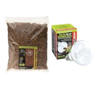 Komodo Reptile Habitat Bundle - Coconut Terrain Substrate 12L (45cm Height) + Solar D3 UV Basking Bulb 80W, Natural Bedding & Heat/Light for Terrariums