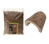 Komodo Reptile Habitat Bundle - Coconut Terrain Substrate 12L + Large Wooden Hide (47g), Natural Bedding & Shelter for Reptiles
