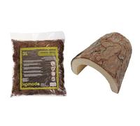 Komodo Reptile Habitat Bundle - Habitat Moss 3L + Large Wooden Hide (47g), Natural Moisture Control & Shelter for Reptiles