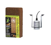 Komodo Reptile Habitat Bundle - Tropical Terrain Compact Brick Substrate 64g + Ceramic Lamp Fixture with Mounting Bracket (360g), Natural Bedding & Heat-Resistant Lighting for Terrariums