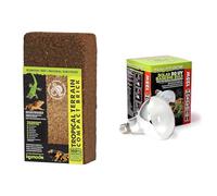 Komodo Reptile Habitat Bundle - Tropical Terrain Compact Brick Substrate 64g + Solar D3 UV Basking Bulb 125W, Natural Bedding & Heat/Light for Terrariums
