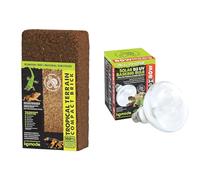 Komodo Reptile Habitat Bundle - Tropical Terrain Compact Brick Substrate 64g + Solar D3 UV Basking Bulb 80W (90g), Natural Bedding & Heat/Light for Terrariums