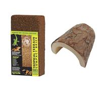Komodo Reptile Habitat Bundle - Tropical Terrain Compact Brick Substrate + Large Wooden Hide (47g), Natural Bedding & Shelter for Reptiles
