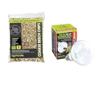 Komodo Reptile Nutrition & Lighting Bundle - Coarse Beech Chips Substrate 6L + Solar D3 UV Basking Bulb 80W, Natural Bedding & Heat/Light for Terrariums
