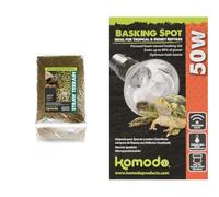 Komodo Straw Terrain 12L Basking Spot Bulb 50W | Natural Reptile Substrate & Adjustable Heating Bundle