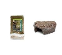Komodo Straw Terrain 12L Brown Rock Den Large | Natural Reptile Bedding & Cave Hideout Bundle