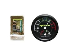Komodo Straw Terrain 12L Combined Thermometer & Hygrometer Analog (Black) | Natural Reptile Substrate & Dual Habitat Monitoring Bundle