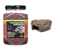 Komodo Tortoise Care Bundle - Complete Holistic Tortoise Diet Dandelion 680g + Brown Rock Den Large, Balanced Nutrition & Natural Habitat Setup for Reptiles