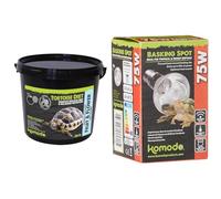 Komodo Tortoise Care Bundle - Complete Holistic Tortoise Diet Fruit & Flower 2kg Tub + Basking Spot Bulb 75W, Adjustable Temperature Heating & Lighting for Terrariums