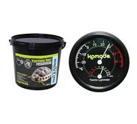 Komodo Tortoise Care Bundle - Complete Holistic Tortoise Diet Fruit & Flower 2kg Tub + Combined Thermometer & Hygrometer, Analog Black