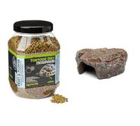 Komodo Tortoise Care Bundle - Complete Holistic Tortoise Diet Fruit & Flower 680g + Brown Rock Den Large, Balanced Nutrition & Natural Habitat Setup for Reptiles