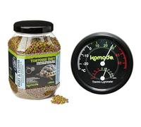 Komodo Tortoise Care Bundle - Complete Holistic Tortoise Diet Fruit & Flower 680g + Combined Thermometer & Hygrometer, Analog Black (0.04kg)