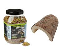 Komodo Tortoise Care Bundle - Complete Holistic Tortoise Diet Fruit & Flower 680g + Wooden Hide Large, Balanced Nutrition & Natural Habitat Setup for Reptiles