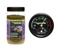 Komodo Tortoise Care Bundle - Complete Holistic Tortoise Diet Salad Mix 340g Tub + Combined Thermometer & Hygrometer, Analog Black (0.04kg)