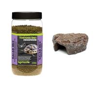 Komodo Tortoise Care Bundle - Complete Holistic Tortoise Diet Salad Mix 340g Tub + Large Brown Rock Den, Natural Reptile Hideout & Basking Decor