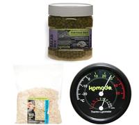 Komodo Tortoise Care Bundle - Diet, Aspen Bedding & Thermometer/Hygrometer