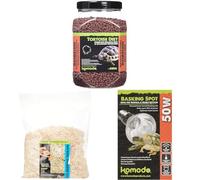 Komodo Tortoise Diet Dandelion 680g + Aspen Bed Terrain 12L + Basking Spot Bulb 50W | Balanced Food, Natural Substrate & Day/Night Heating for Reptile Habitat