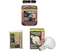 Komodo Tortoise Diet Dandelion 680g + Beech Chips 12L + 100W Basking Lamp ES | Balanced Food, Natural Substrate & Heat Source for Reptile Terrariums