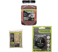 Komodo Tortoise Diet Dandelion 680g + Beech Chips 12L + Analog Thermometer | Balanced Food, Natural Substrate & Temperature Monitoring for Reptiles