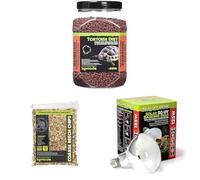 Komodo Tortoise Diet Dandelion 680g + Beech Chips 12L + Solar D3 UV Basking Bulb 125W | Balanced Food, Natural Substrate & Heat & UV Lighting for Reptiles