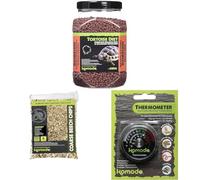 Komodo Tortoise Diet Dandelion 680g + Beech Chips 6L + Analog Thermometer | Balanced Food, Natural Substrate & Easy Temperature Monitoring for Reptile Habitats