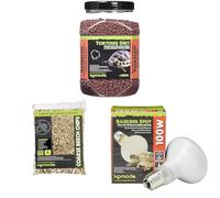 Komodo Tortoise Diet Dandelion 680g + Beech Chips 6L + Basking Spot Lamp 100W | Balanced Food, Natural Substrate & Heat Lighting for Healthy Reptile Habitats