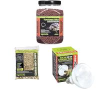 Komodo Tortoise Diet Dandelion 680g + Beech Chips 6L + Solar D3 UV Basking Bulb 80W | Balanced Food, Natural Substrate & Heat/UV Lighting for Reptile Habitats
