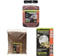 Komodo Tortoise Diet Dandelion 680g + Coconut Terrain 12L + Adjustable 50W Basking Spot Bulb | Balanced Food, Natural Substrate & Heat Lamp for Reptile Habitat