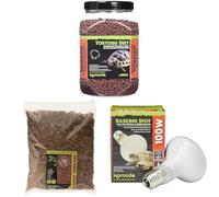 Komodo Tortoise Diet Dandelion 680g + Coconut Terrain 12L + Basking Spot Lamp 100W | Balanced Food, Natural Substrate & Heat Lamp for Reptile Habitat