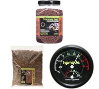 Komodo Tortoise Diet Dandelion 680g + Coconut Terrain 12L + Thermometer & Hygrometer | Healthy Food, Natural Substrate & Climate Monitoring for Reptiles
