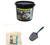 Komodo Tortoise Diet Fruit & Flower 2kg + Aspen Bed Terrain 12L + Sand Scoop | Complete Nutrition, Natural Bedding & Easy Cleaning Tools for Tortoises & Reptiles