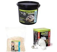 Komodo Tortoise Diet Fruit & Flower 2kg + Aspen Bed Terrain 12L + Solar D3 UV Basking Bulb 125W | Balanced Food, Natural Substrate & UV Heat Lamp