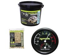 Komodo Tortoise Diet Fruit & Flower 2kg + Beech Chips 6L + Analog Thermometer & Hygrometer | Natural Food, Substrate & Habitat Monitoring Tool for Reptiles