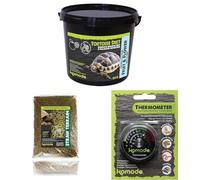 Komodo Tortoise Diet Fruit & Flower 2kg + Straw Terrain 12L + Analog Thermometer | Balanced Food, Natural Substrate & Temperature Monitoring